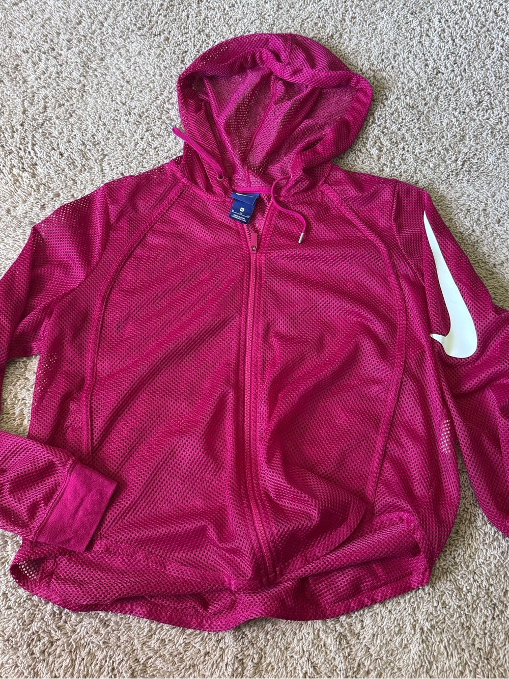 Nike Women’s Magenta Mesh Full-Zip Hoodie with White Swoosh